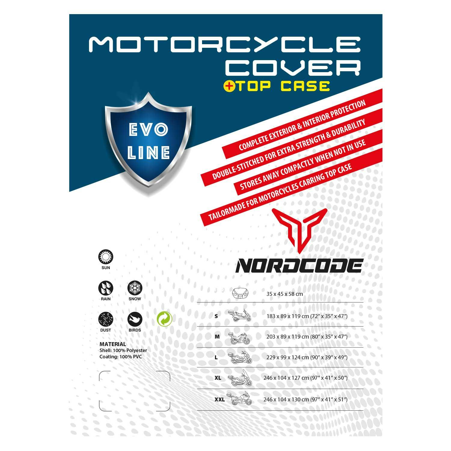 Kάλυμμα μοτό Nordcode αδιαβροχο Evo Line L +Topcase 229*99*124